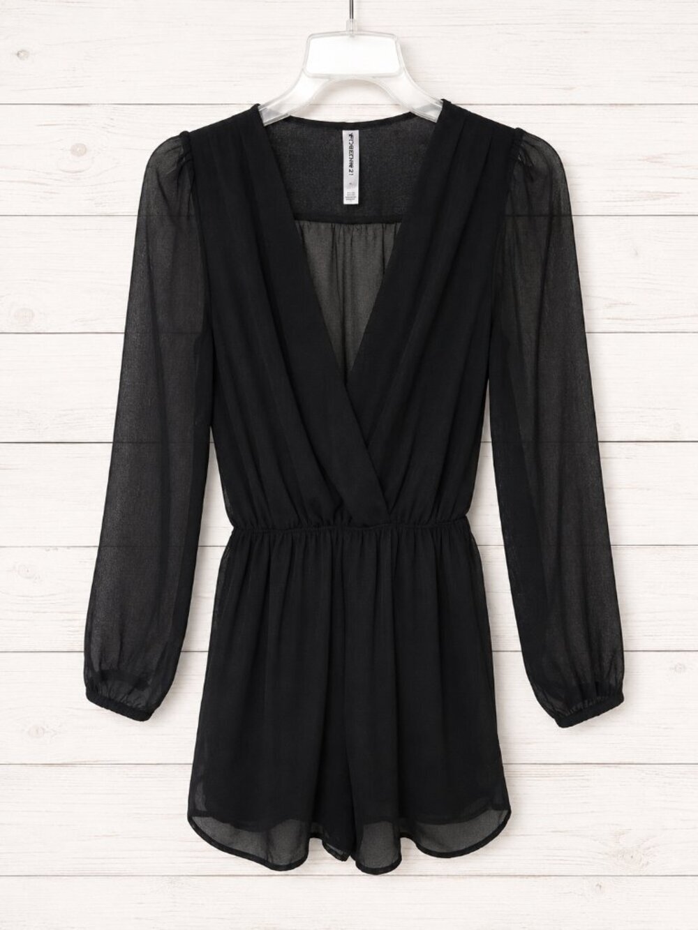 Bethany Mota Black Sheer Chiffon Blouse Long Sleeve V-Neck Size Small